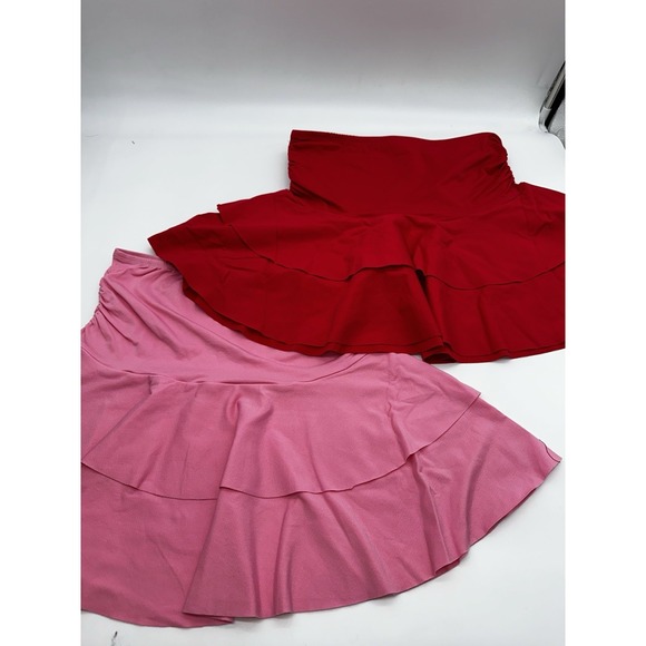 OQQ Pants - OQQ Bright Pink & Red High Waisted Ruffle Skirt Size Med Golf Athleisure 2 Piece